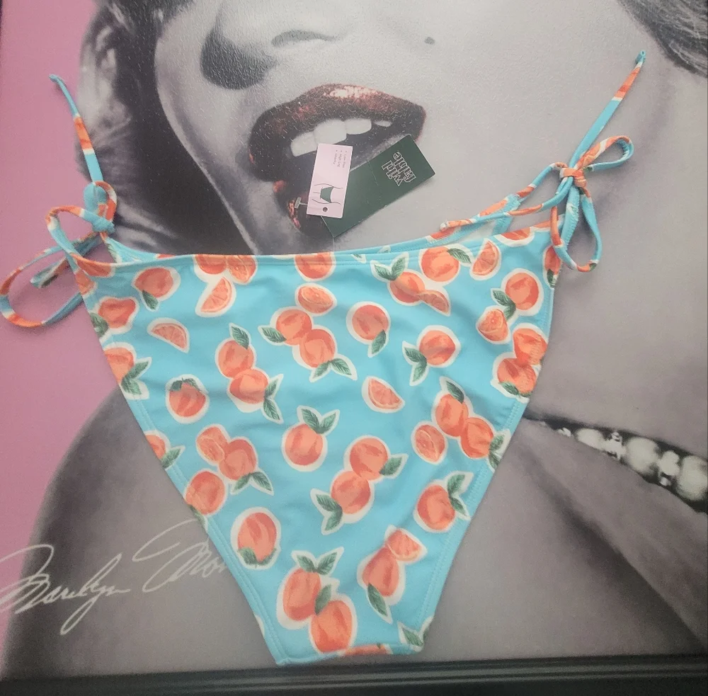 Blue Orange Pattern-Women's Blue and Orange-sideTie- Bikini Bottom